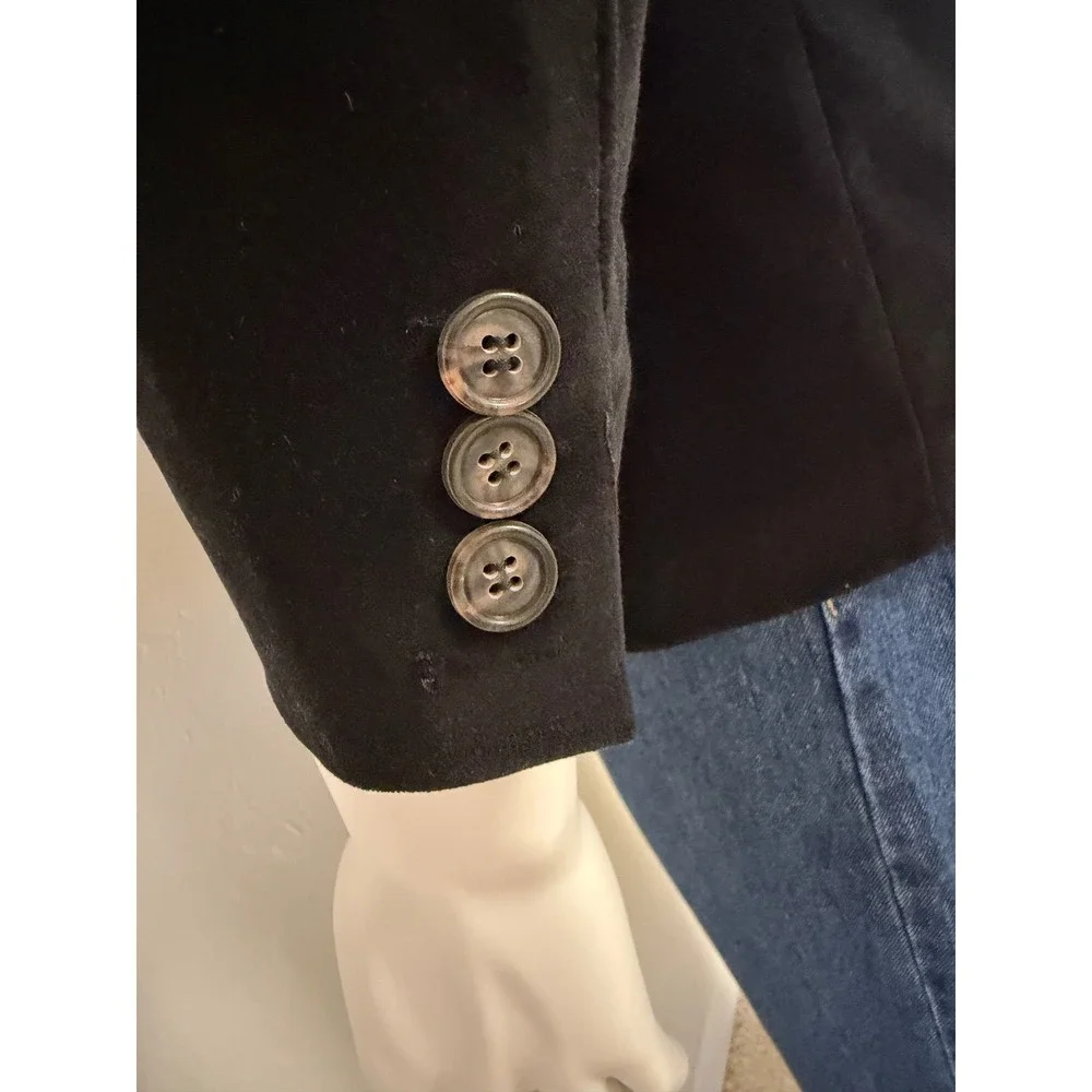 William Rast Mens Black Velvet‎ Blazer Jacket Gold Logo Sleeve Two Button Size S